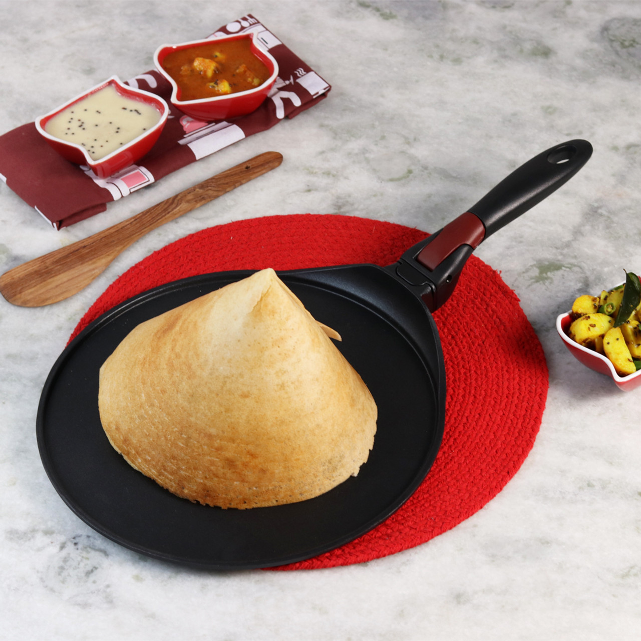 Aluminum Non-stick Dosa Pan Nonstick Dosa Tava Griddle Dosa Pan Round  Griddle Crepe Pancake Easy To cook Indian style Cookware with handle Pizza  Crepe