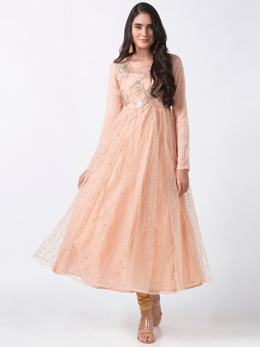 peach embroidered dress Petite Amalie Soft Peach Vine Embroidered Organza Gown – Elegant Child NY main image 1
