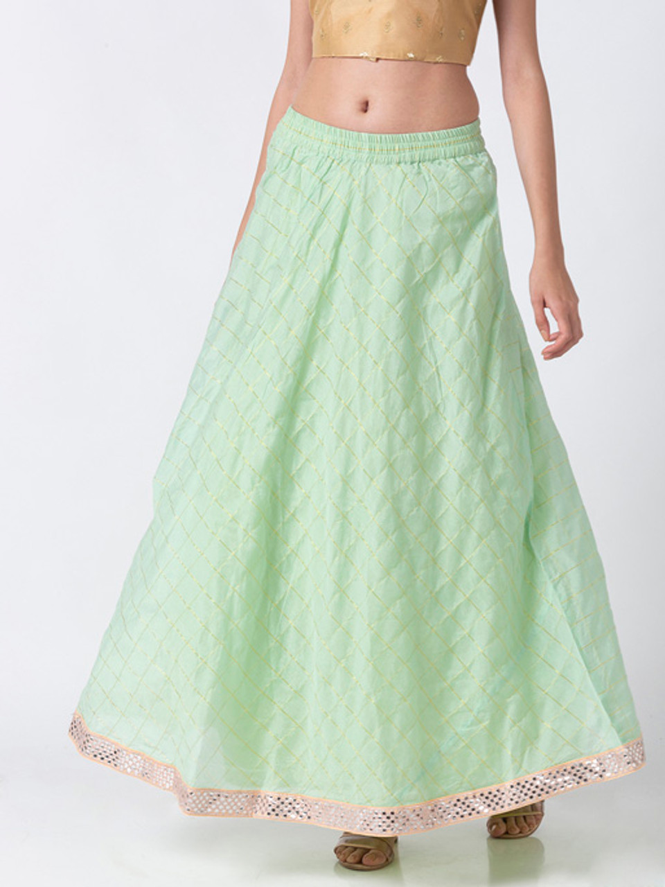 Ethnicity Handcrafted Mint Green Lehenga Skirt with Metallic Details -  In-Sattva