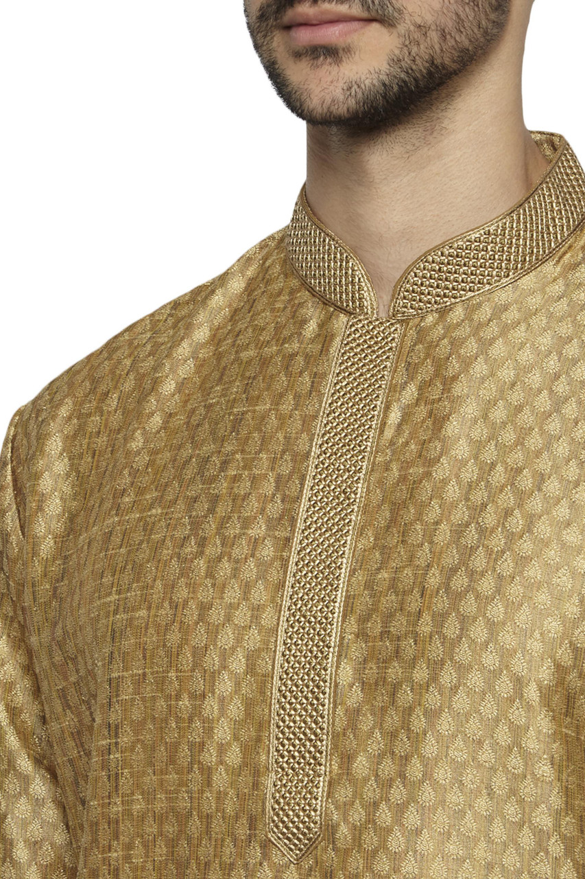 Men's Mandarin Collar Festive Gold Collection Finely Made Kurta Pajama ...