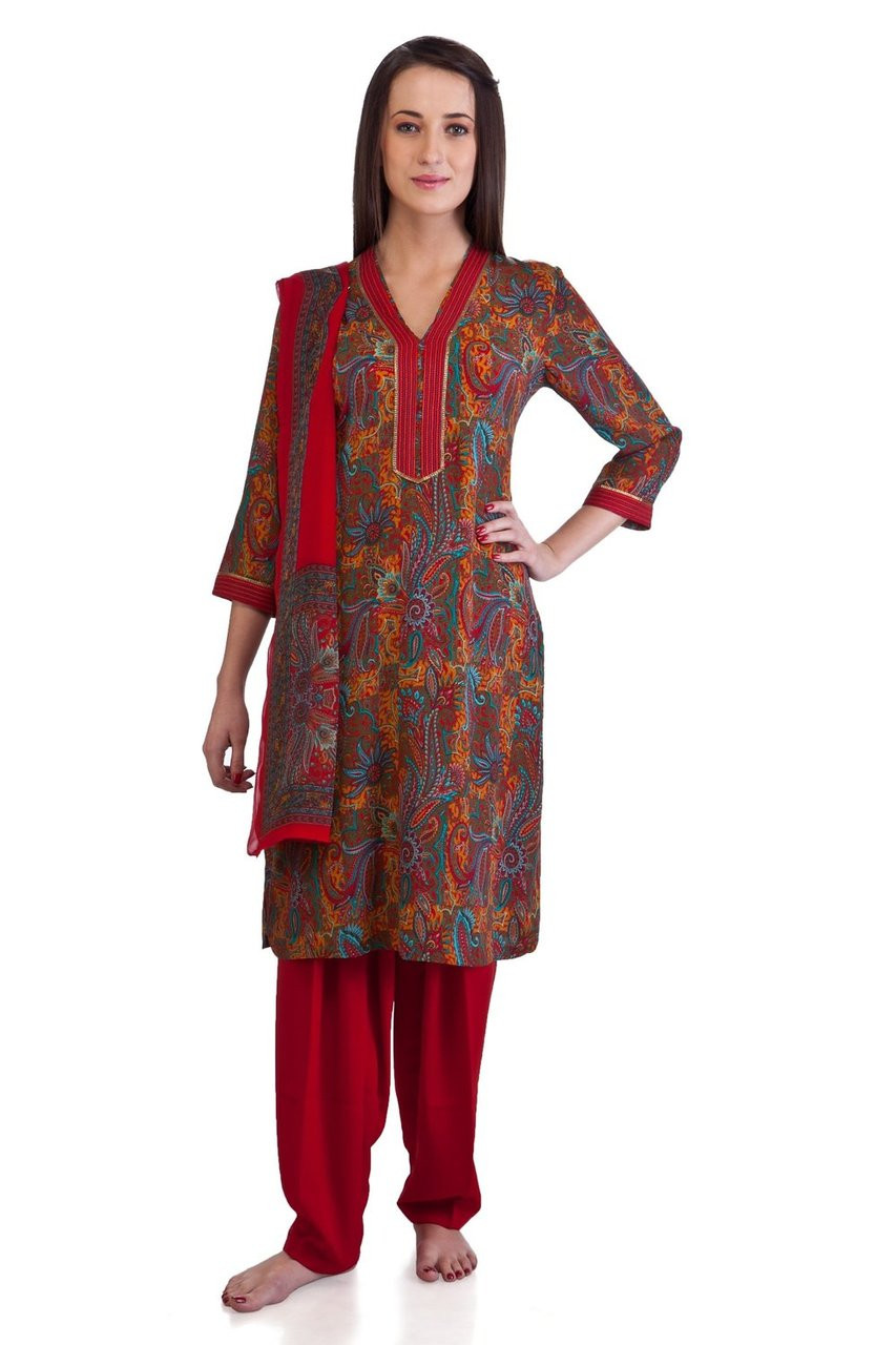 Mb Womens Indian Clothing Printed Kurta Tunic Tunic 3 Piece Suit In Sattva 4717