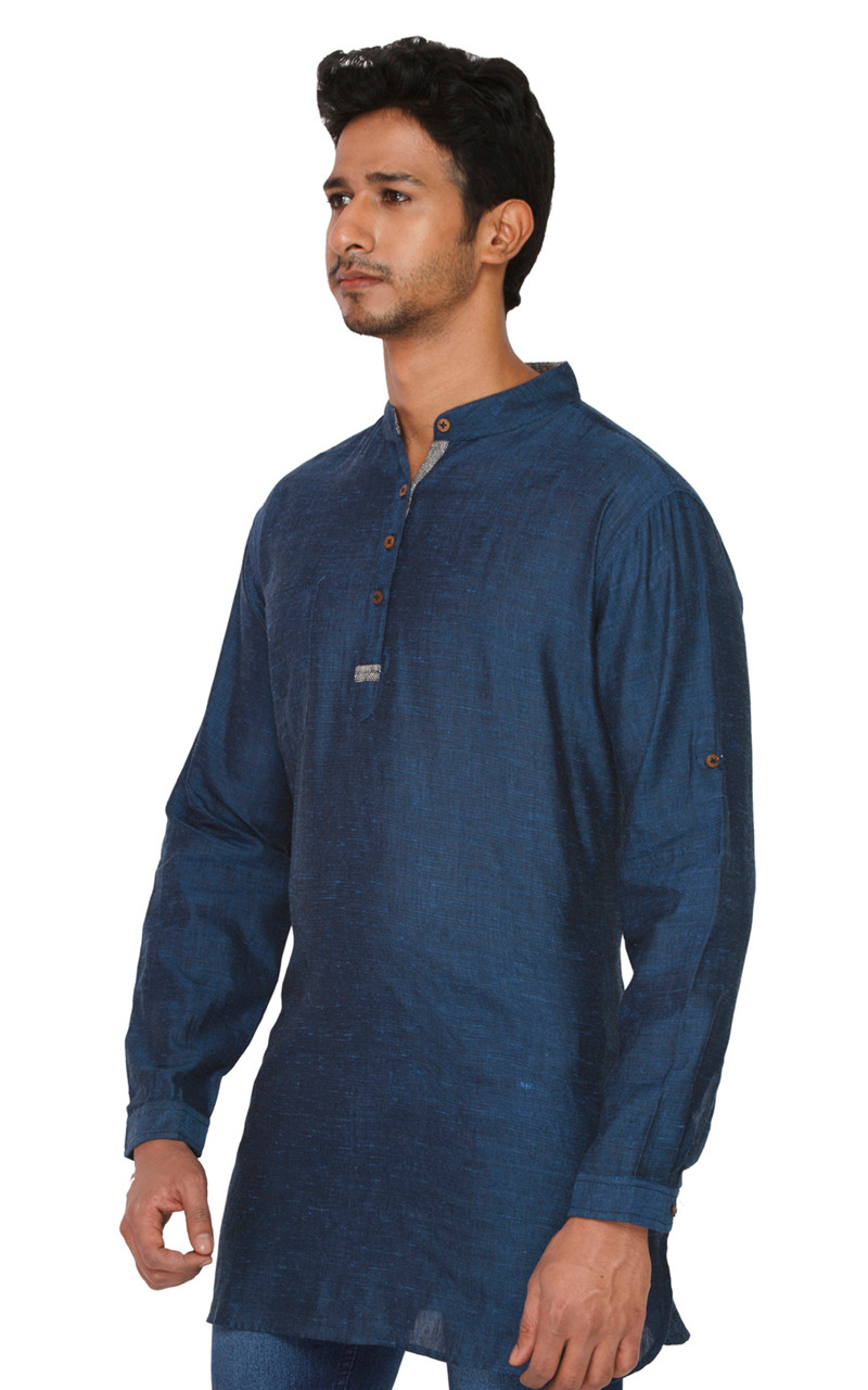 Shatranj Men's Kurta Tunic Banded Collar Long Single Pocket Solid Color ...
