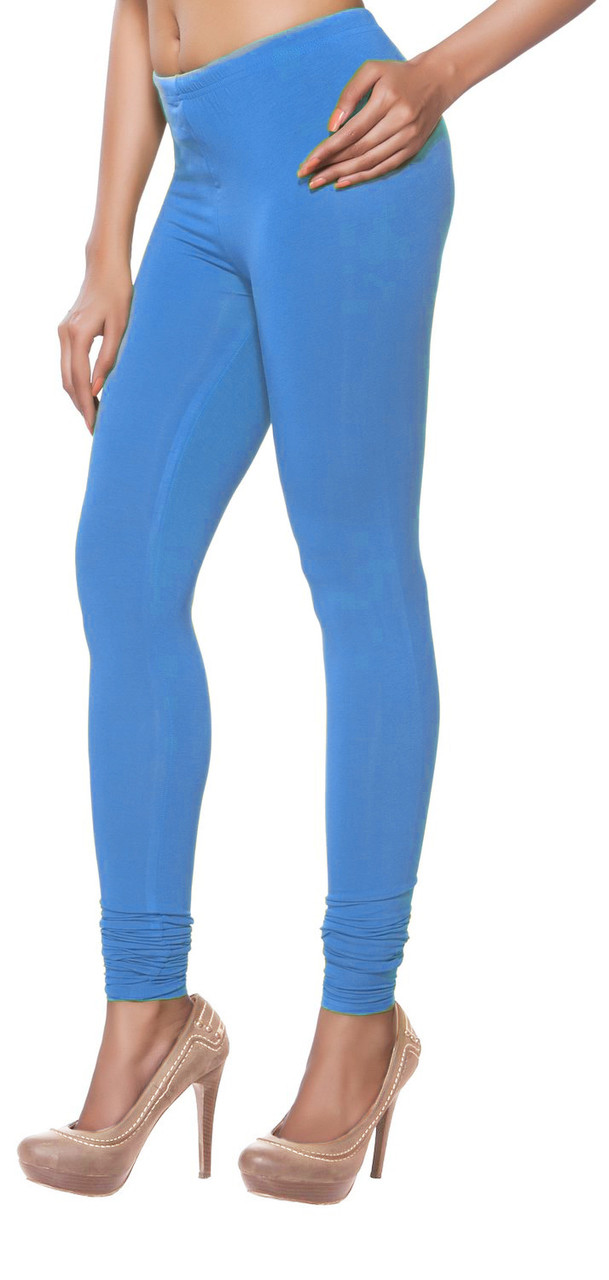 Solid Knit Churidar Leggings - Blue | Women | Indian Clothing | In-Sattva