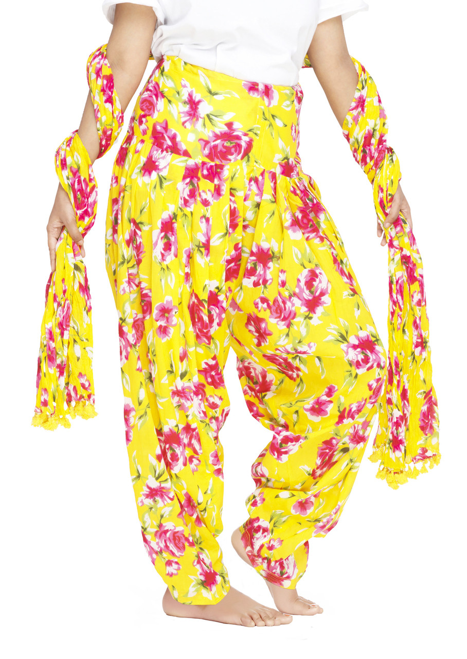 Indian Clothing Women's Full Length Patiala Pants Pink Roses Print ...