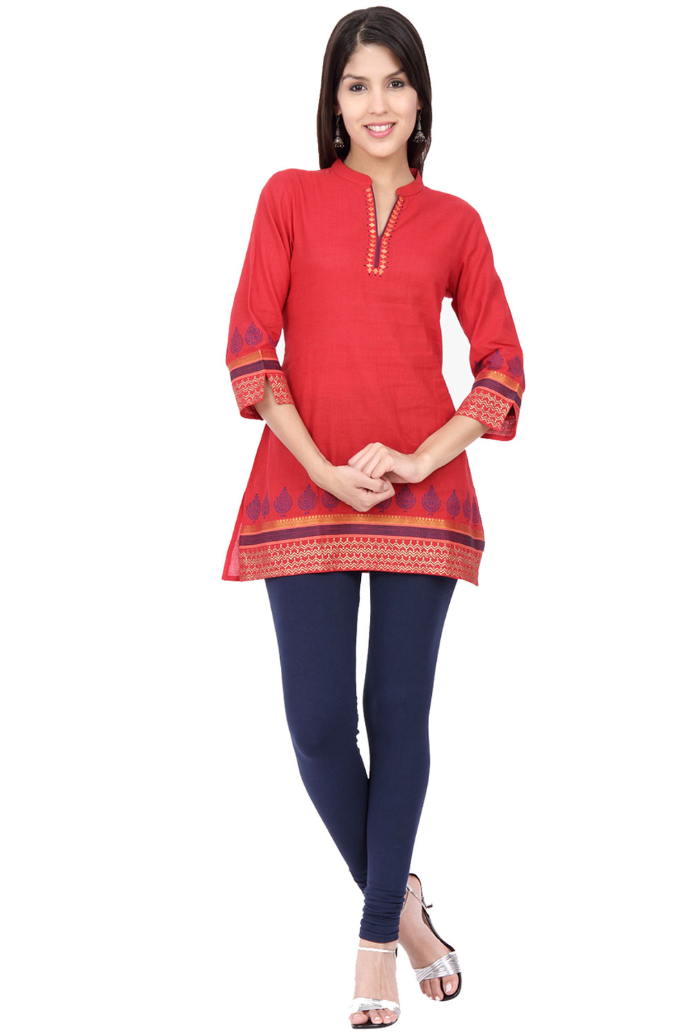 Buy Dark Pink Asymmetrical Hemline Kurta With Tights Online - W for Woman