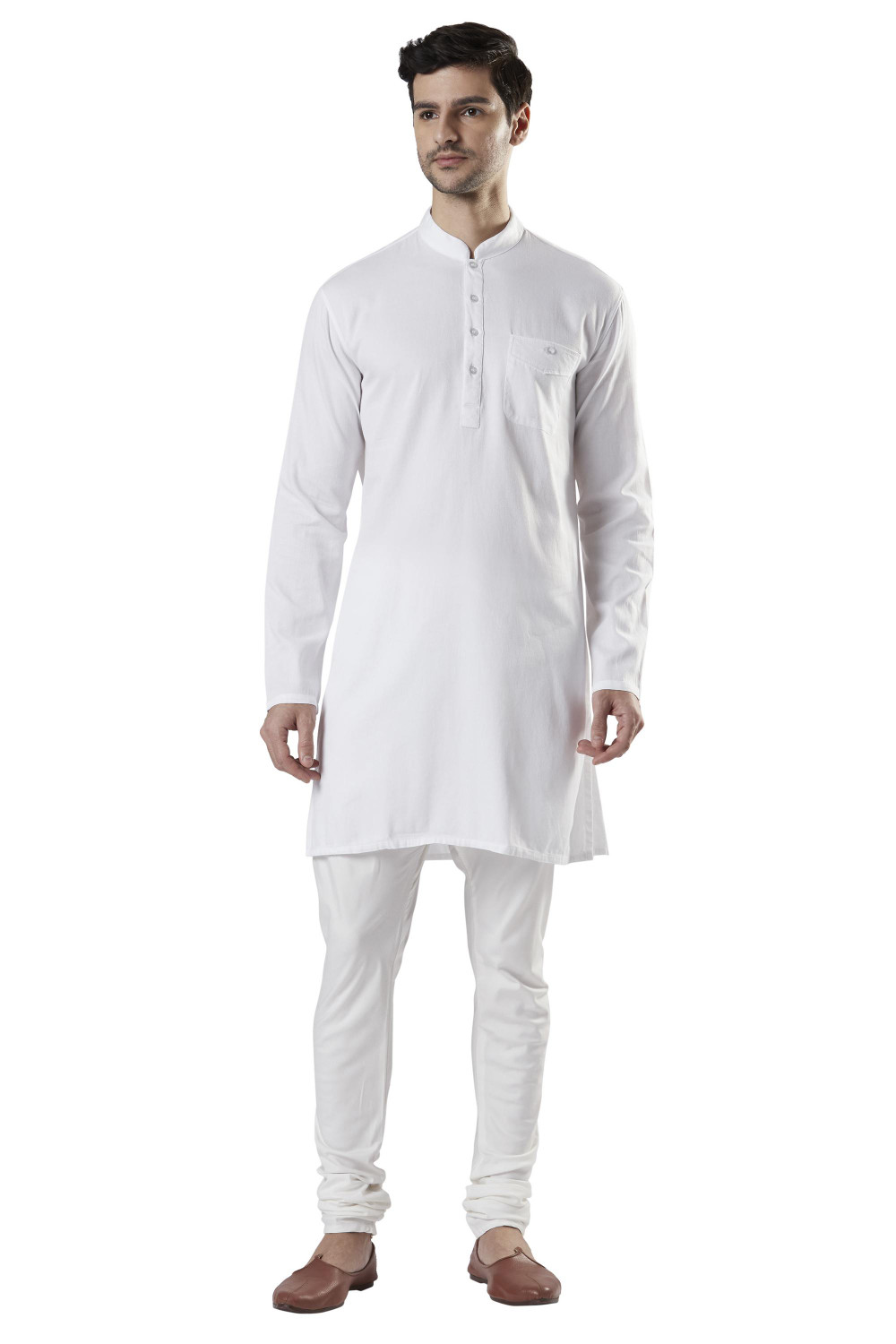 White Color Indian 100% Cotton Shirt Kurta Solid Top Men's