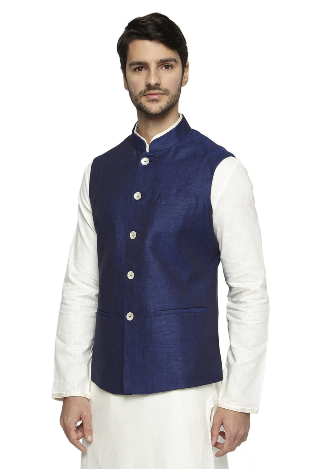 Blue Embroidered Kurta Pajama With Nehru Jacket 985MW01