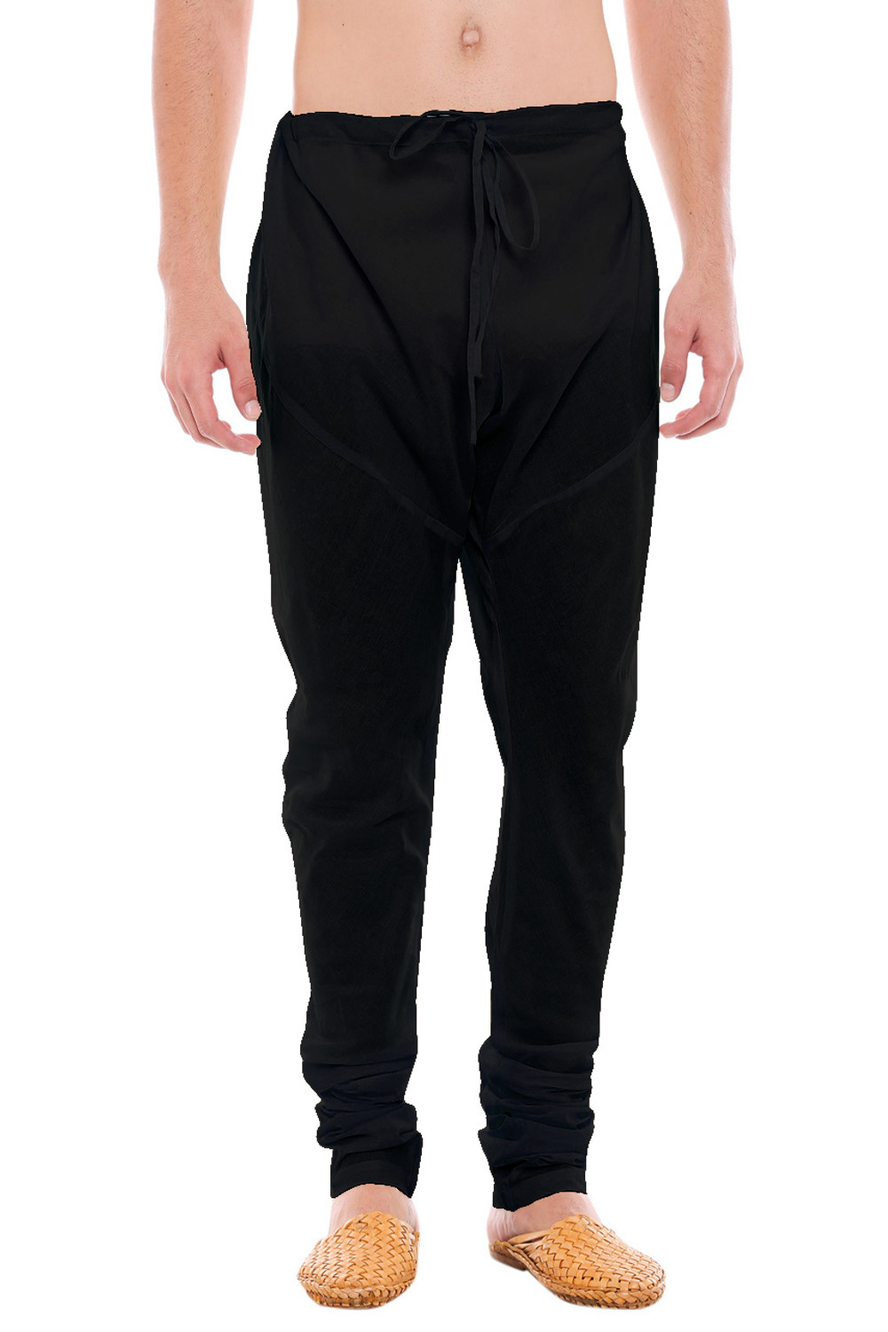 In-Sattva Men's Traditional Indian Style Pure Cotton Solid Churidaar Pants  Black