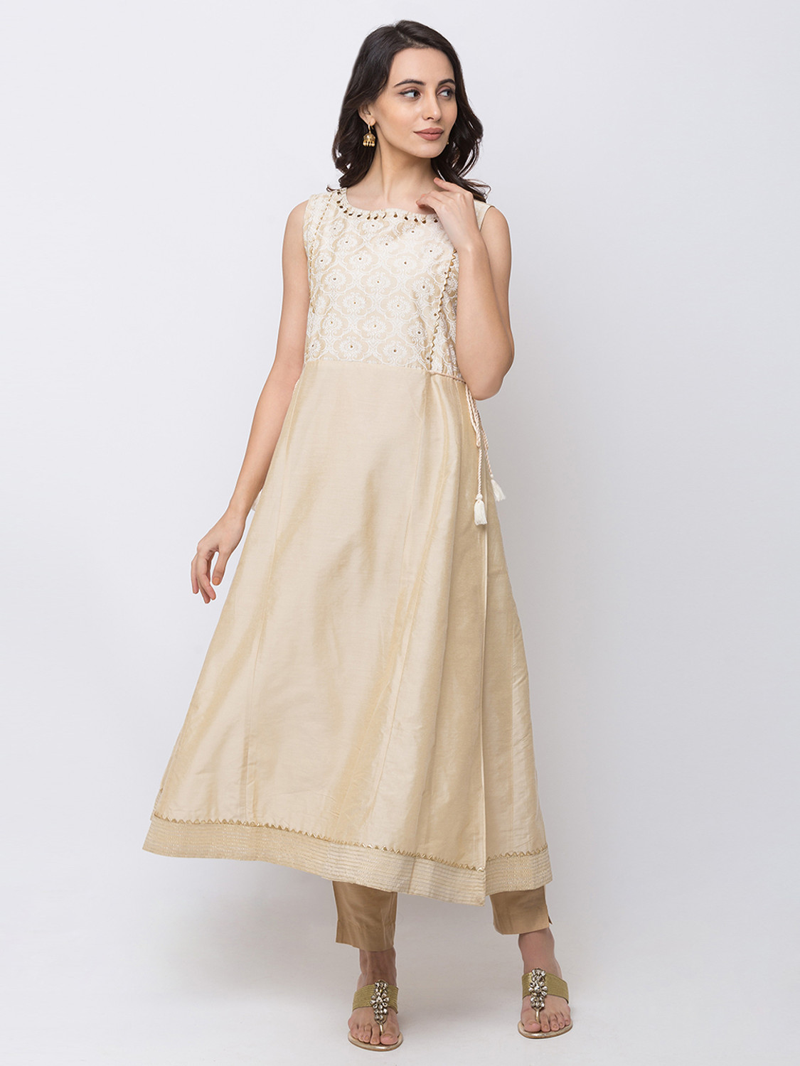 Long Kurtis with Palazzo Pants | Gold Colour Palazzo Pant with Long kurta