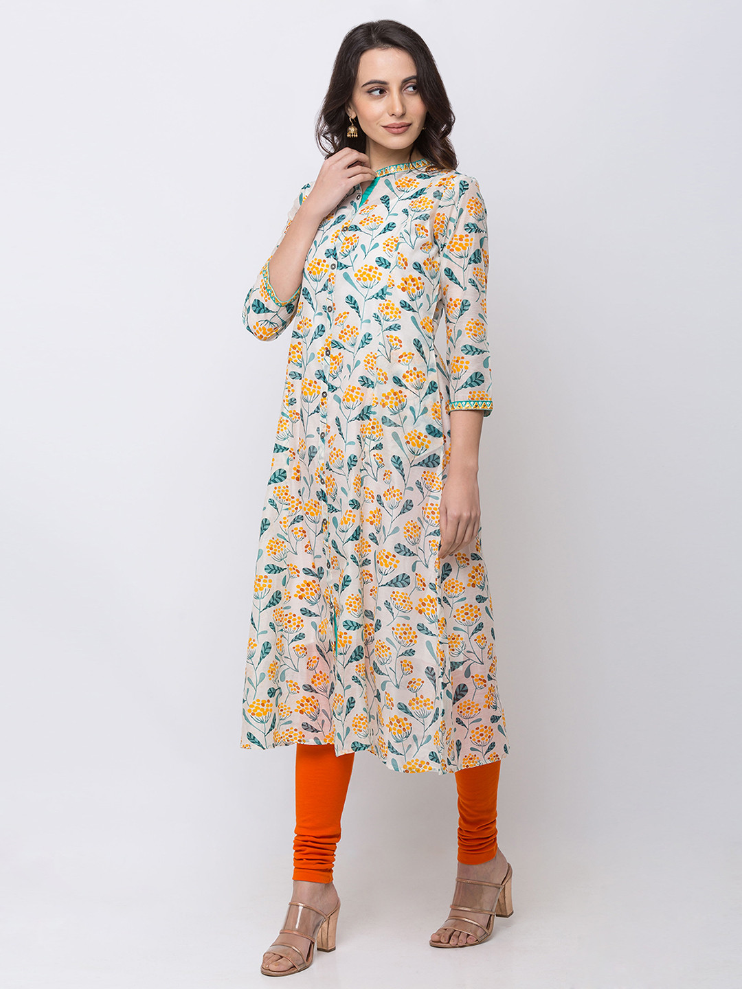 knee length dresses for ladies Floral Printed Midi A-Line Ethnic Dress main image 1