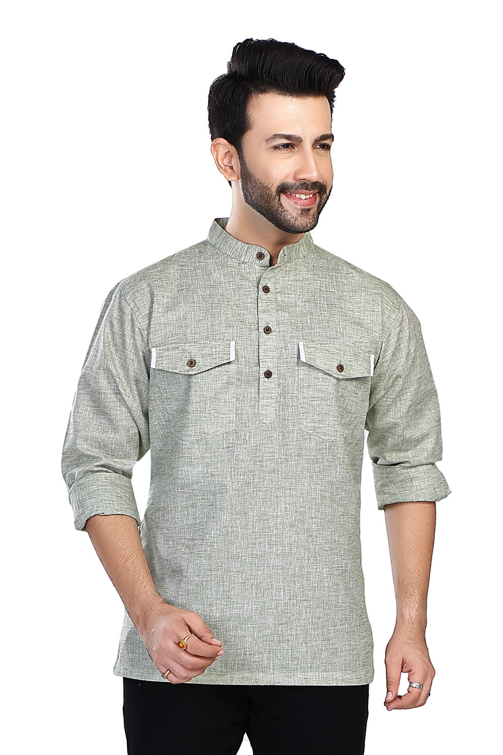 Lime Green Double-Breasted Pullover Kurta Tunic | In-Sattva Men's Kurta  Tunic