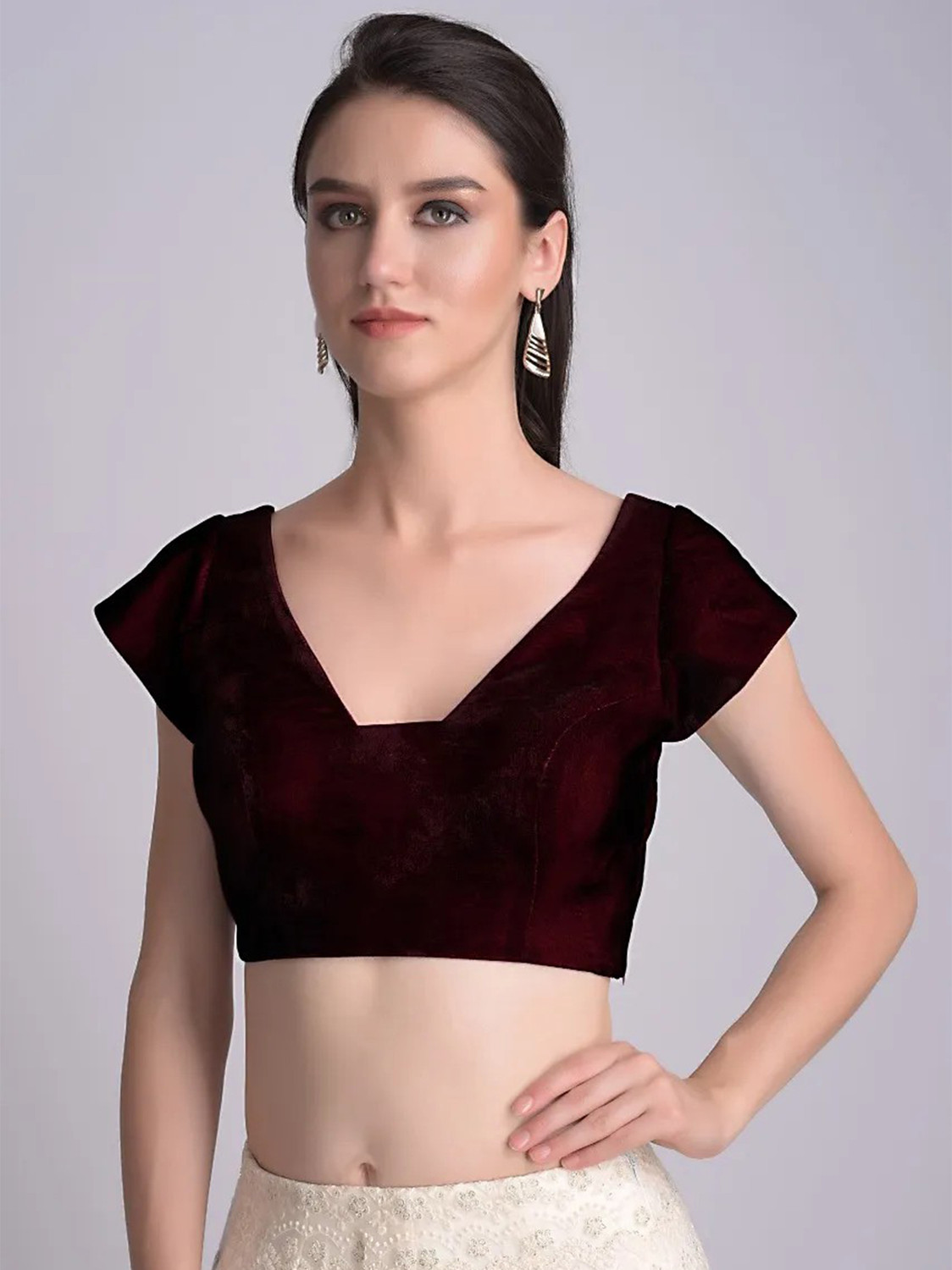 Velvet Cap Sleeve Sweetheart Neck Blouse | In-Sattva Women's Blouses
