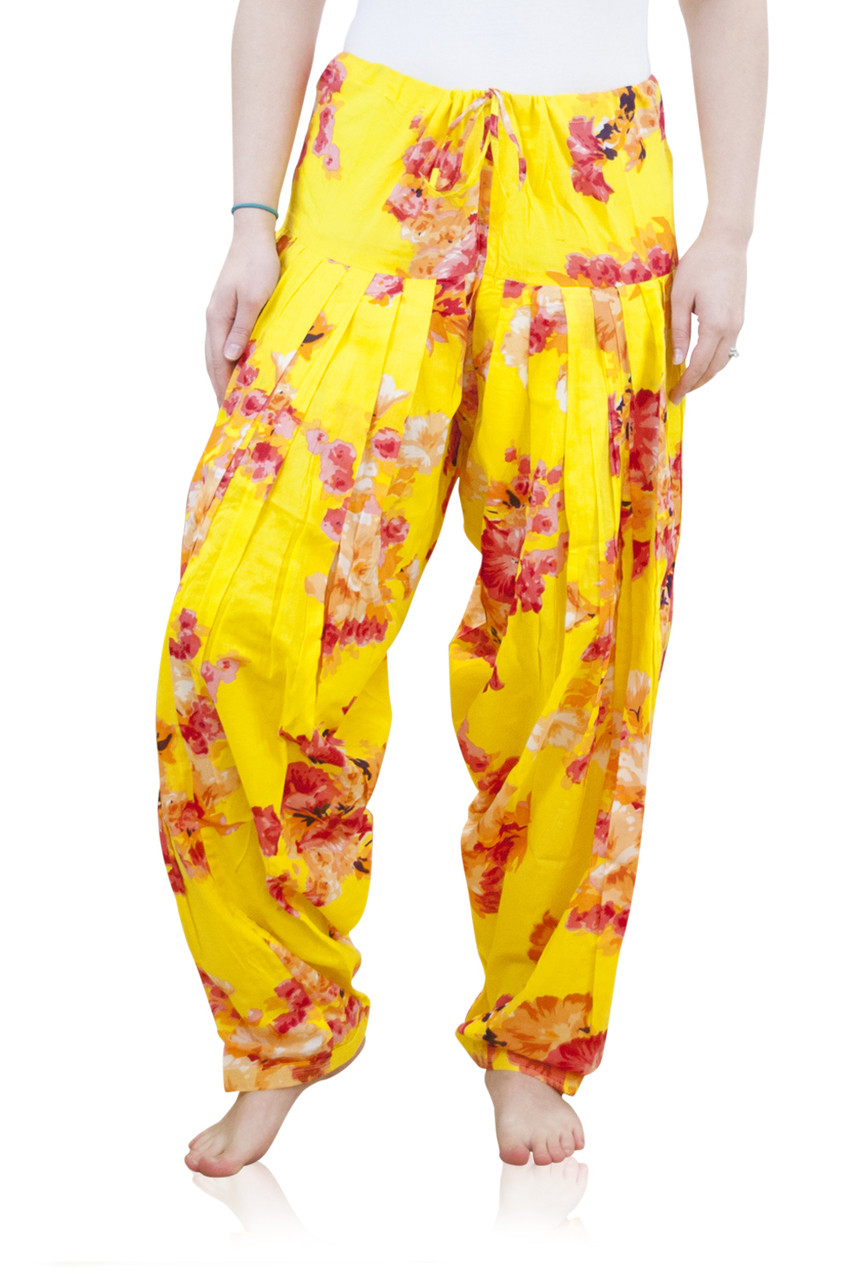 Women's Golden Yellow Patiala Pants - Cotton Spandex Ethnic Bottom With Pleats