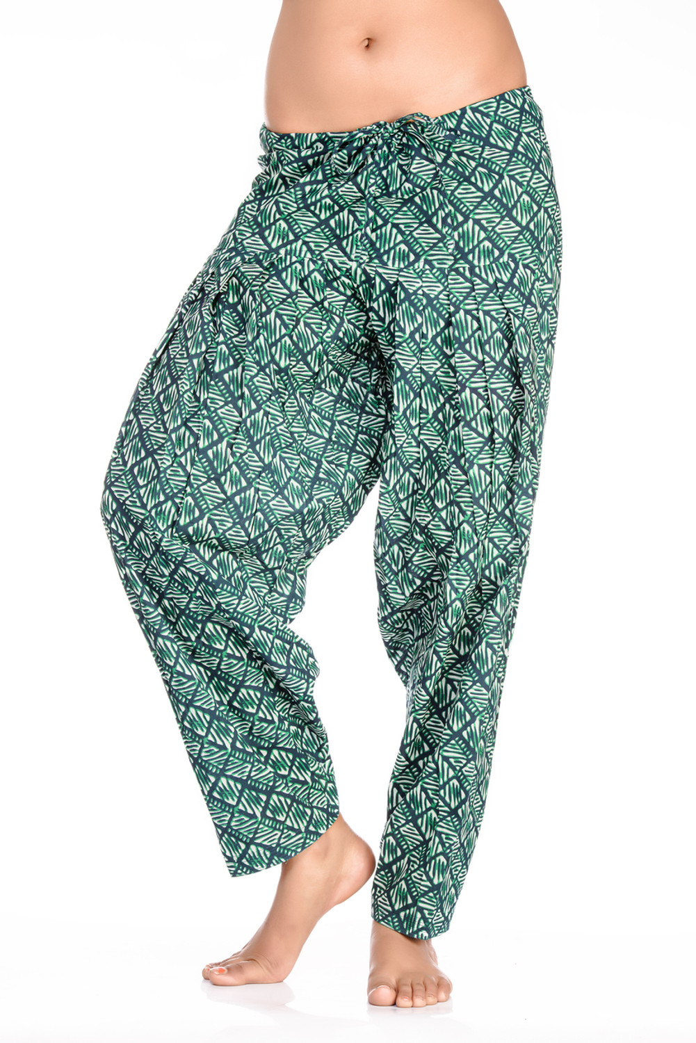 In-Sattva Women's Indian Peacock Feather Print Harem Pants - In-Sattva
