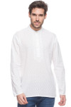 Men's Indian White Short Kurta Tunic With Embroidery