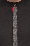 Shatranj Men's Indian Short Kurta Tunic Banded Collar Contrast Placket Solid Black Shirt