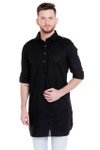 In-Sattva Men's Pullover Pathani Rollup Sleeve Kurta Tunic with Shoulder Strap - Black