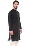 In-Sattva Men's Indian Classic Textured Pure Cotton Kurta Tunic with Band Collar Black