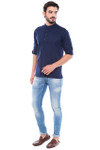 In-Sattva Men's Mandarin Collar Henley Style Short Fitted Kurta Tunic Navy