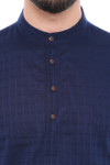 In-Sattva Men's Mandarin Collar Henley Style Short Fitted Kurta Tunic Navy
