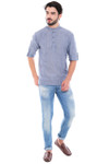 In-Sattva Men's Mandarin Collar Henley Style Short Fitted Kurta Tunic Grey