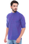 In-Sattva Men's Mandarin Collar Henley Style Short Fitted Kurta Tunic Blue