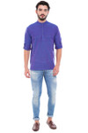In-Sattva Men's Mandarin Collar Henley Style Short Fitted Kurta Tunic Blue