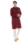 Men's Two-Piece Ensemble - Maroon Pure Cotton Kurta Pajama - Full Display | In-Sattva