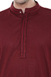 Men's Two-Piece Ensemble - Maroon Pure Cotton Kurta Pajama - Garment details | In-Sattva