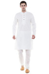 Men's Two-Piece Ensemble - White Pure Cotton Kurta Pajama - Full Display | In-Sattva Men's Two-Piece Ensemble - White Pure Cotton Kurta Pajama - Full Display | In-Sattva