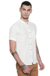 Short Sleeves Button Down Men's Shirt with Banded Collar - Side2 | In-Sattva Short Sleeves Button Down Men's Shirt with Banded Collar - Side2 | In-Sattva