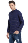 Navy Blue Men's Untucked Printed Kurta Tunic - Side | In-Sattva