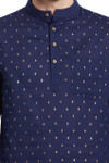 Navy Blue Men's Untucked Printed Kurta Tunic - Garment details | In-Sattva