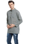 Men's Kurta Tunic: Banded Collar with Charcoal Color Print - Side | In-Sattva Men's Kurta Tunic: Banded Collar with Charcoal Color Print - Side | In-Sattva