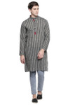 Men's Indian Kurta Tunic : Handloom Cotton with Stripe Print - Full display | In-Sattva
