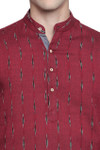 Men's Indian Long Kurta Tunic : Red with Ikkat Print - Garment details | In-Sattva