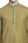 Men's Indian Kurta Tunic: Olive with Embroidered Placket - Garment details | In-Sattva 