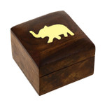 Handmade Pure Wooden Jewelry Box for Wedding and Engagement Rings with Brass Carved  Elephant Charm