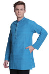 Shatranj Men's Band Collar Pure Cotton Kurta Tunic With Fine Embroidered Placket
