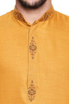 Shatranj Men's Indian Classic Collar Long Kurta Tunic with Embroidered Placket Mustard