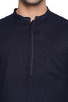 Shatranj Men's Indian Mandarin Collar Handcrafted Dobby Embroidered Kurta Tunic Navy