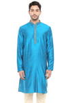 In-Sattva Men's Classic Band Collar Indian Kurta Tunic with Embroidered Placket Blue In-Sattva Men's Classic Band Collar Indian Kurta Tunic with Embroidered Placket Blue
