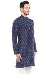 In-Sattva Men's Indian Handloom Band Collar Ikkat Print Knee-Length Kurta Tunic