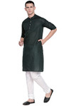 In-Sattva Men's Indian Band Collar Pure Cotton Kurta Tunic with Roll-up Sleeves Green In-Sattva Men's Indian Band Collar Pure Cotton Kurta Tunic with Roll-up Sleeves Green