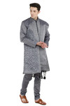 In-Sattva Men's Indian Four-Piece Ensemble Elegant Embroidered Kurta Tunic Pajama Grey