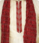 In-Sattva Men's Indian Three-Piece Ensemble Round Neck Pintucked Contrast Kurta Tunic Pajama Beige