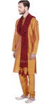Handmade Caramel Colored Gold Threaded Silk Men's Kurta Pajama Set