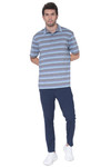 AVA Athletica Men's Collared Moisture-Wicking Active Wear Broad Striped T-Shirt Blue
