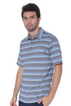 AVA Athletica Men's Collared Moisture-Wicking Active Wear Broad Striped T-Shirt Blue