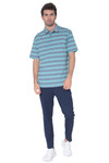 AVA Athletica Men's Collared Moisture-Wicking Active Wear Broad Striped T-Shirt Teal Blue